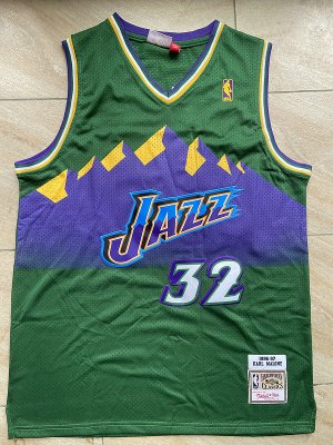 NBA 32 Malone Utah Jazz Maillot Retro green brodé